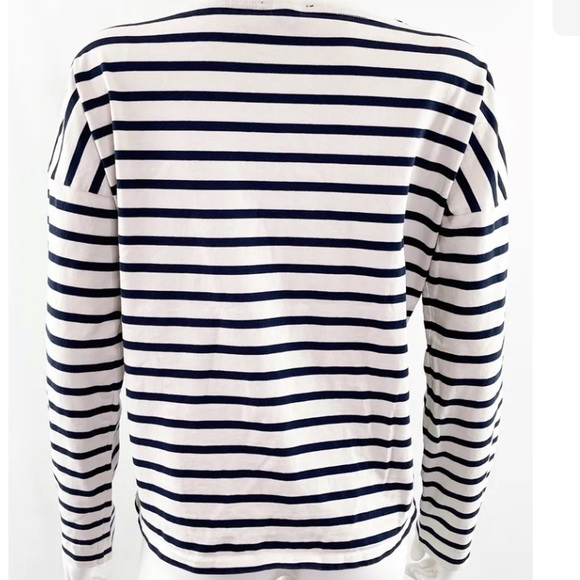 J. Crew top white Blue Striped Long Sleeve Shirt Embroidered red lips kisses M - Picture 5 of 12